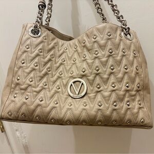 Valentino luxurious leather Italian  Beige Quilted Handbag